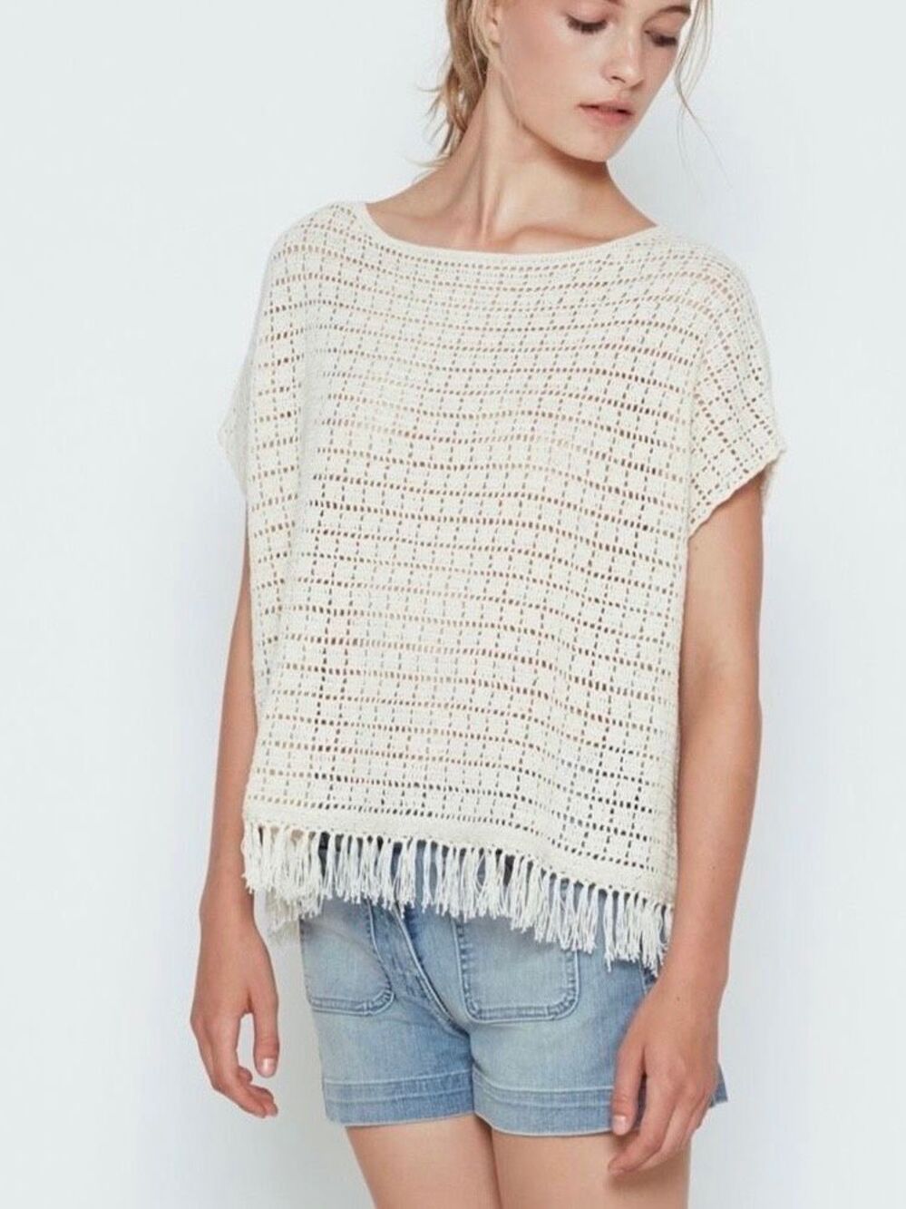 NEW Joie Amal Fringed Open Knit Sweater Women’s Large